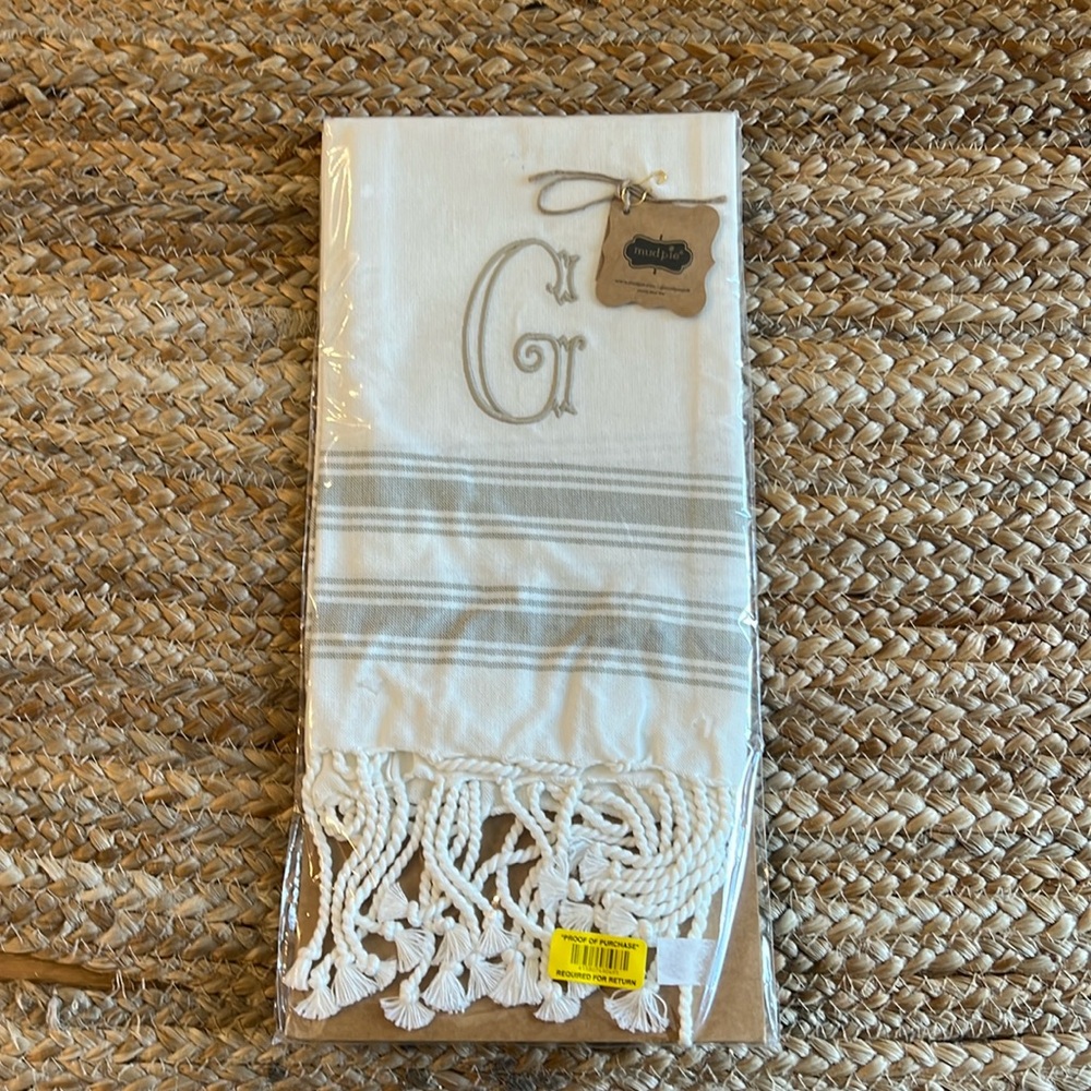 New Mud Pie Monogram with letter G Initial Hand Towel